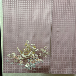 着物リメイク暖簾ーのれん、花柄、鳳凰、横〜121–丈〜119,1点物