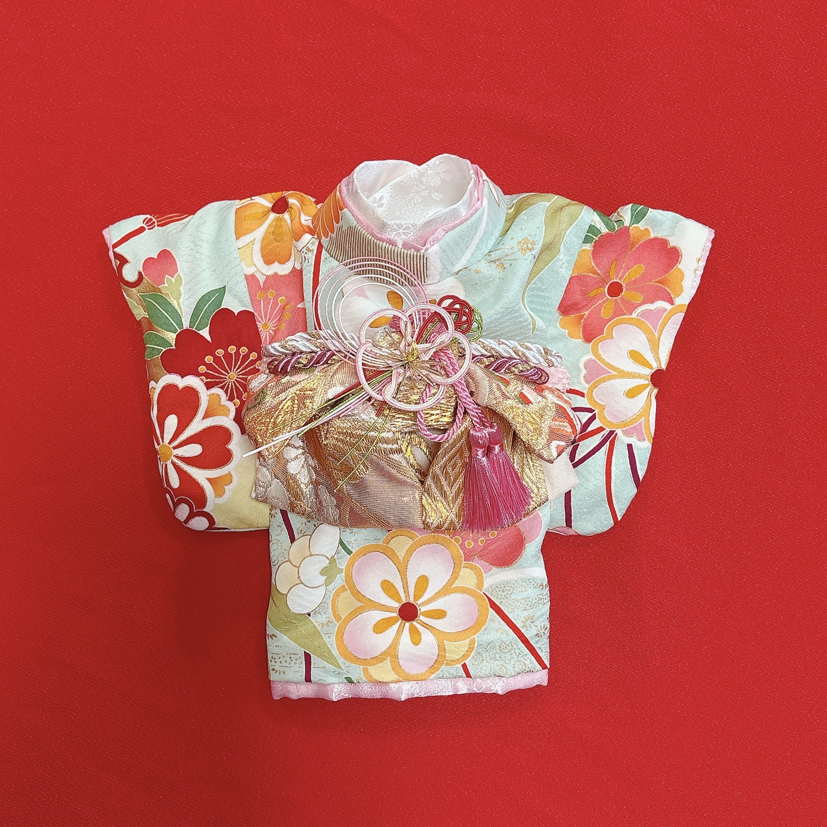 即納✨犬の着物✨犬用本格振袖着物 XS ミントグリーン 正絹 金彩入り 犬服