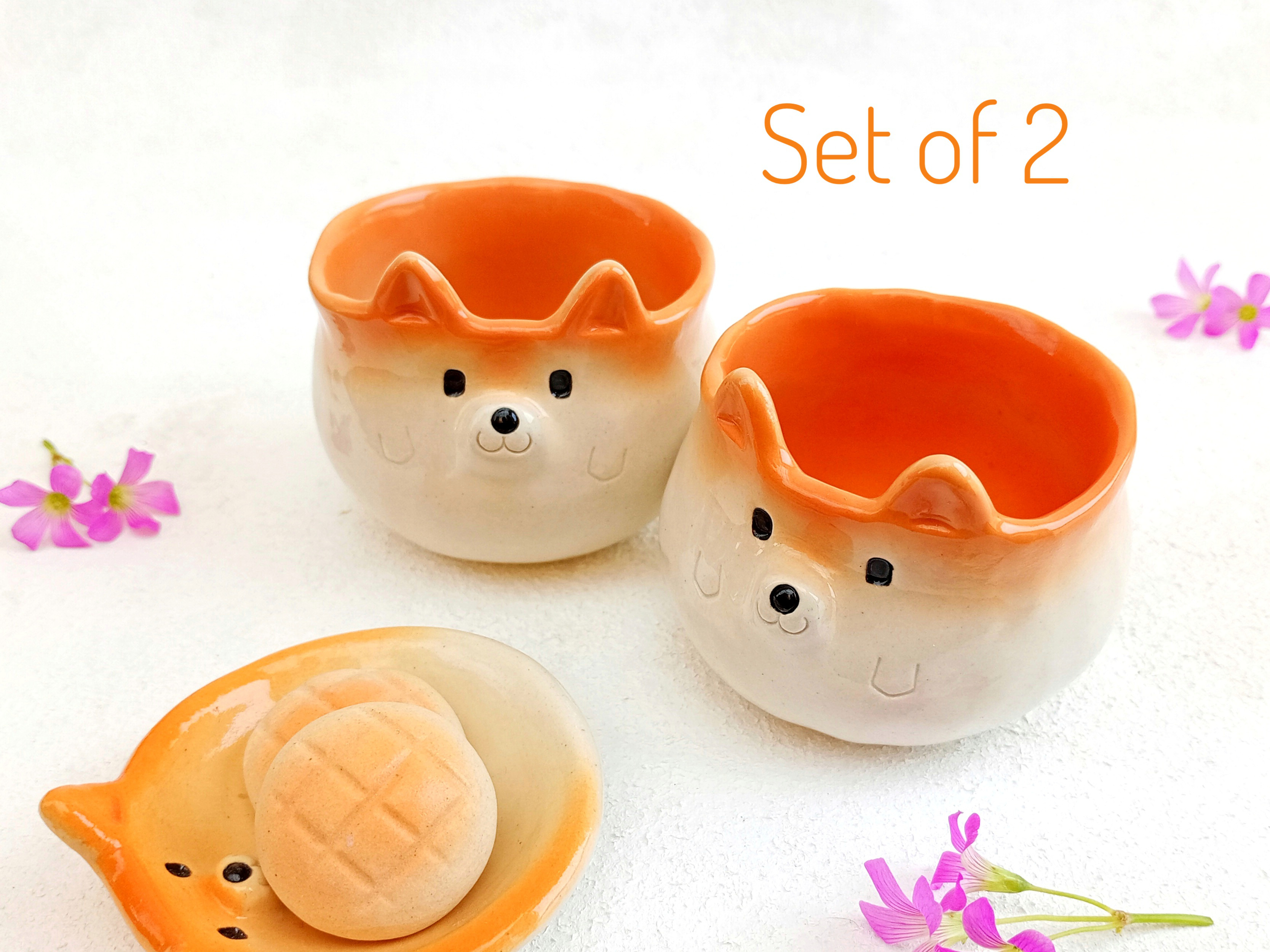 小さな柴犬のカップ2個組　*見本品　80ml動物の陶器　在庫あります