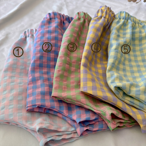 『キャンディーカラー』ギンガムチェックのハーフサルエルパンツ 2枚目の画像