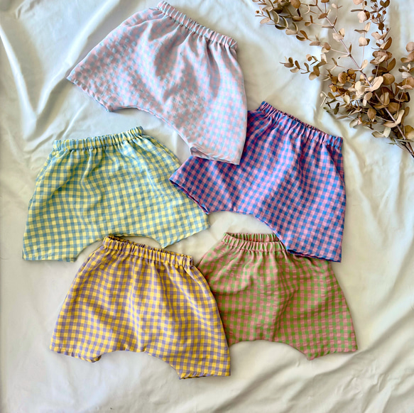 『キャンディーカラー』ギンガムチェックのハーフサルエルパンツ 3枚目の画像