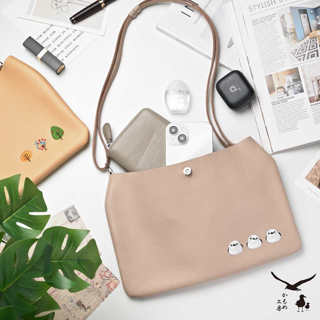 ショルダーバッグ 【 シュリンクレザー 刺繍 】姫路レザー 長さ