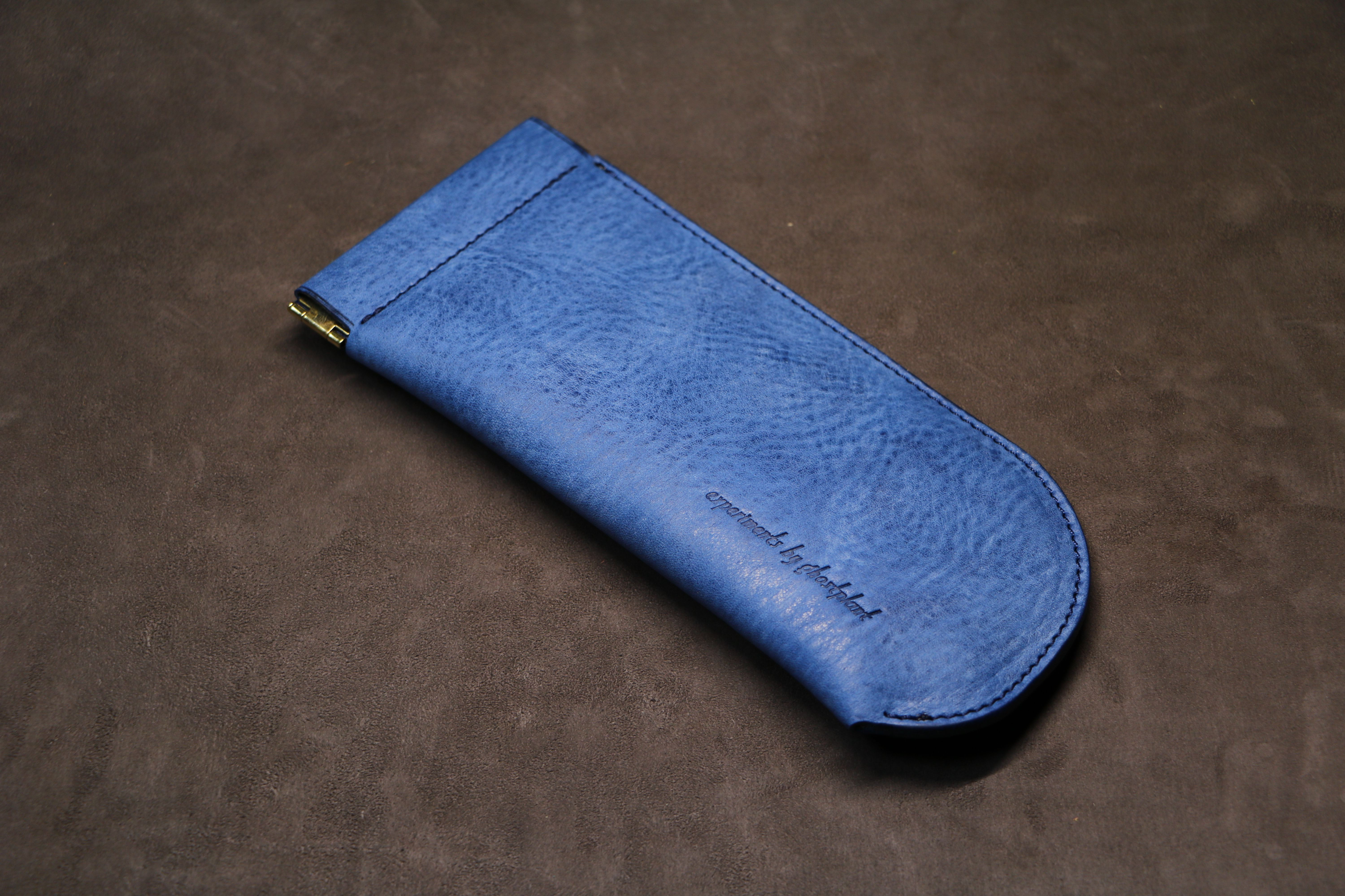 【バネ口メガネケース】アラスカレザー ブルー EG-026