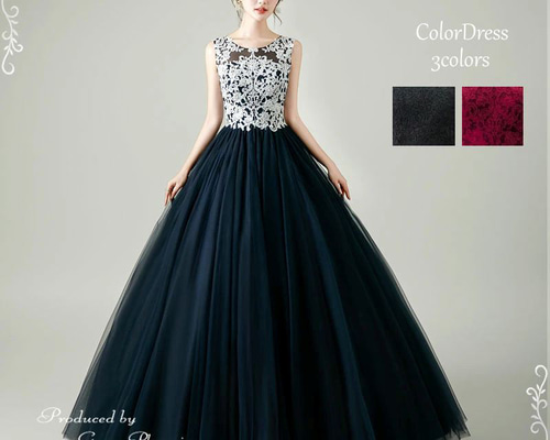 新作ウェディングカラードレス 黒 赤 青 結婚式 演奏会 発表会 舞台
