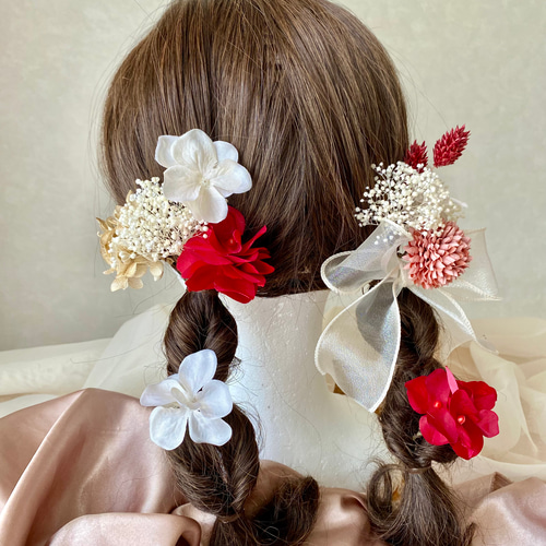 髪飾り キッズ 子供用 七五三髪飾り 七五三 リボン 白 赤 ピンク