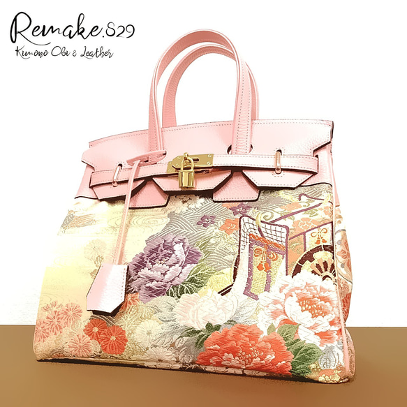 着物帯と本革のリメイクバッグ◇30サイズ◇remake.829 日本職◇#91