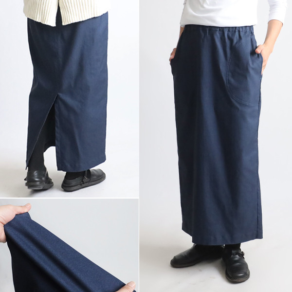 春支度ＳＡＬＥ　９０cm　ぐーんと伸びる伸縮ストレッチ生地　丸いポケット　ナロー　スカート ロング　タイトF84A