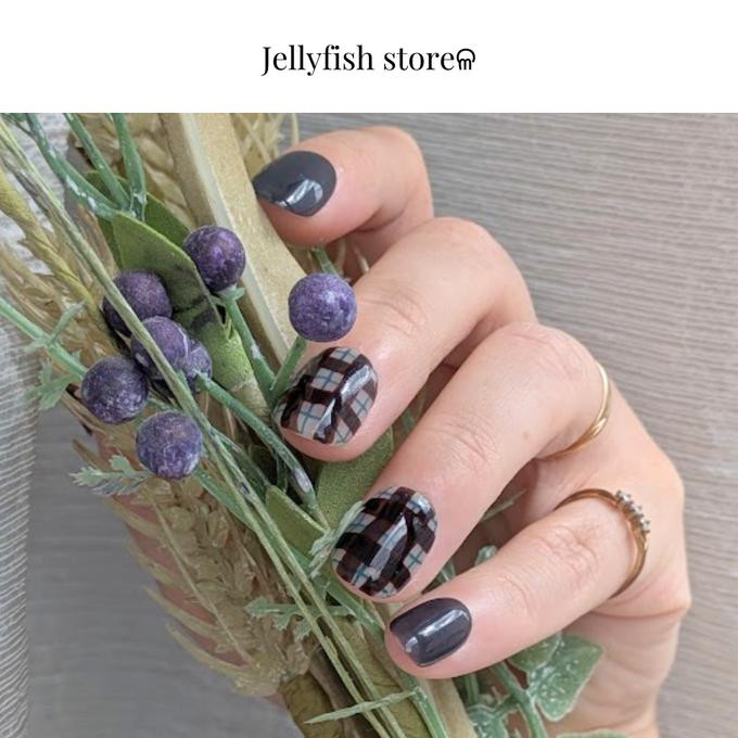 #130｜Checked nail ♡...# [ ブラウン × ブルーグリーン ] チェック ニュアンス 【ネイルチッ