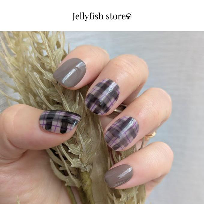 #132｜Checked nail ♡...# [ グレー ] チェック ニュアンス 【ネイルチップ】