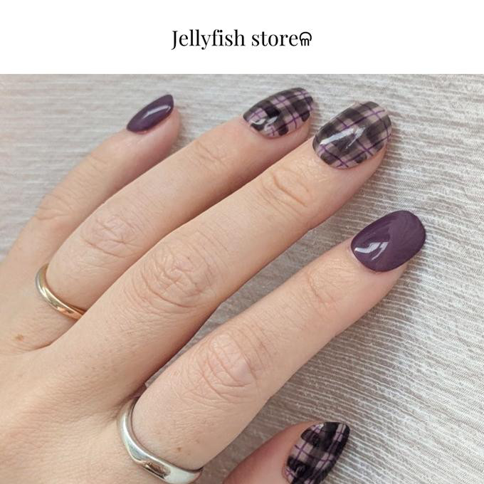 #133｜Checked nail ♡...# [ グレー × パープル ] チェック ニュアンス 【ネイルチップ】