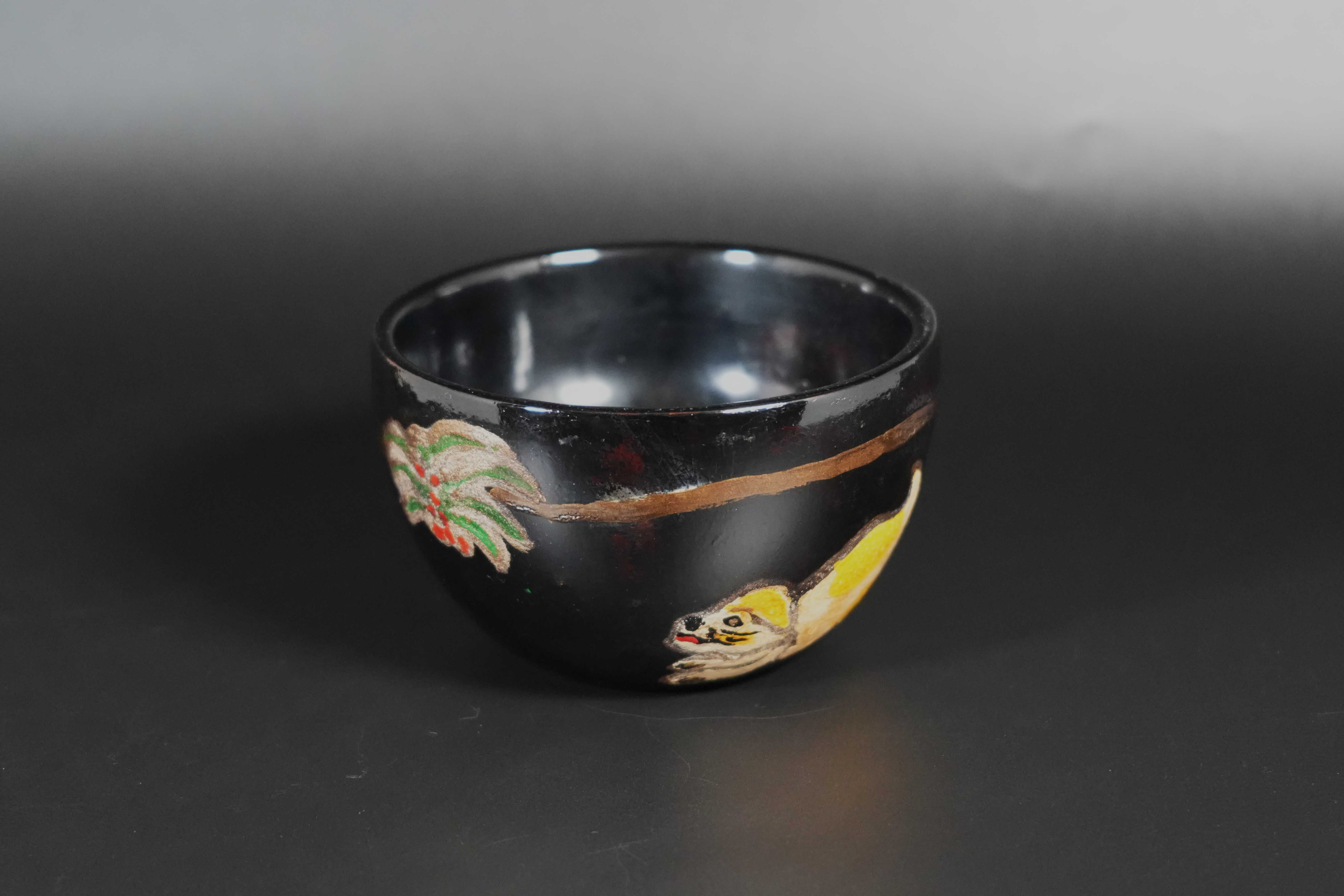 Makie Bowl      おちゃわん「雪中双狗」