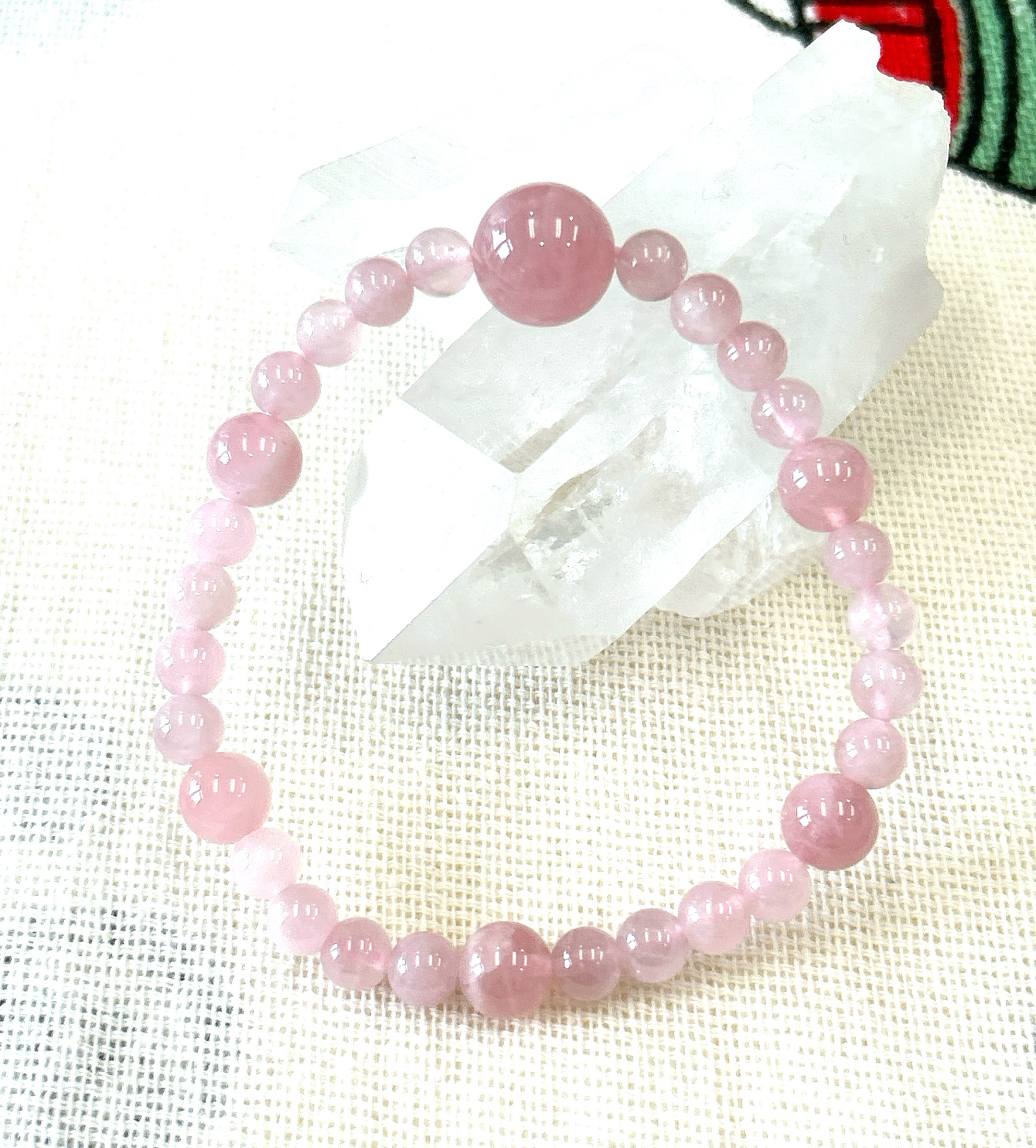 【マダガスカル産】ディープローズクォーツ♪六芒星ブレスレット♪オリジナル♪天然石♪天然石ブレスレット♪