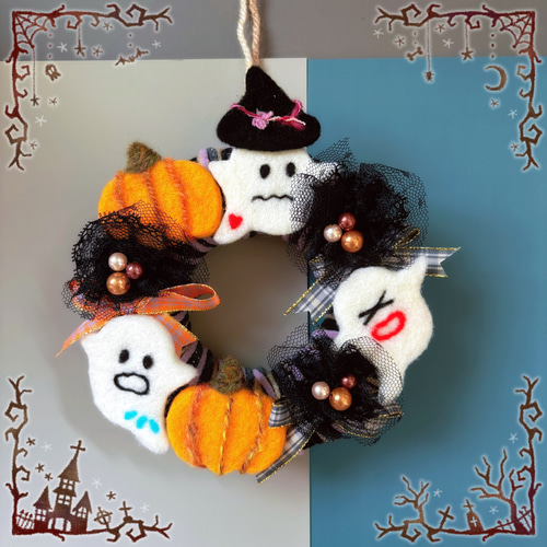 羊毛フェルト  アニマル  キャラクター  飾り  ハロウィン  クリスマス 羊毛フェルトマスコット「十五夜」