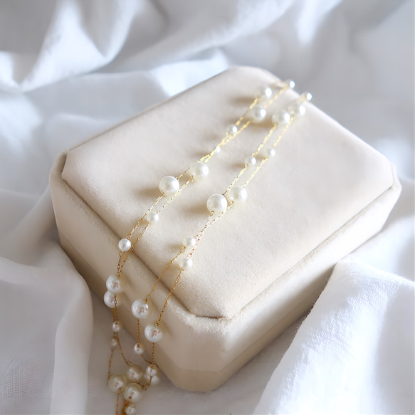 新作　シンプル　18K　高品質　上品　繊細　チェーン　大小　パール　お洒落　316L　サージカルステンレス　ネックレス 10枚目の画像