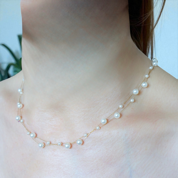 新作　シンプル　18K　高品質　上品　繊細　チェーン　大小　パール　お洒落　316L　サージカルステンレス　ネックレス 7枚目の画像