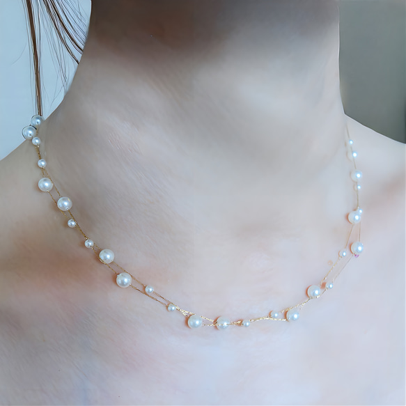 新作　シンプル　18K　高品質　上品　繊細　チェーン　大小　パール　お洒落　316L　サージカルステンレス　ネックレス 6枚目の画像