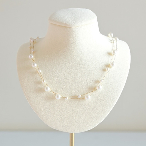 新作　シンプル　18K　高品質　上品　繊細　チェーン　大小　パール　お洒落　316L　サージカルステンレス　ネックレス 2枚目の画像