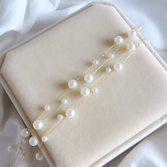 新作　シンプル　18K　高品質　上品　繊細　チェーン　大小　パール　お洒落　316L　サージカルステンレス　ネックレス 8枚目の画像