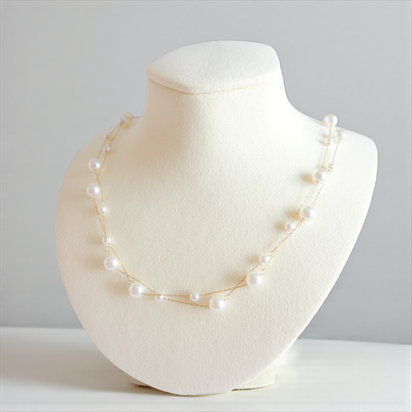 新作　シンプル　18K　高品質　上品　繊細　チェーン　大小　パール　お洒落　316L　サージカルステンレス　ネックレス 3枚目の画像