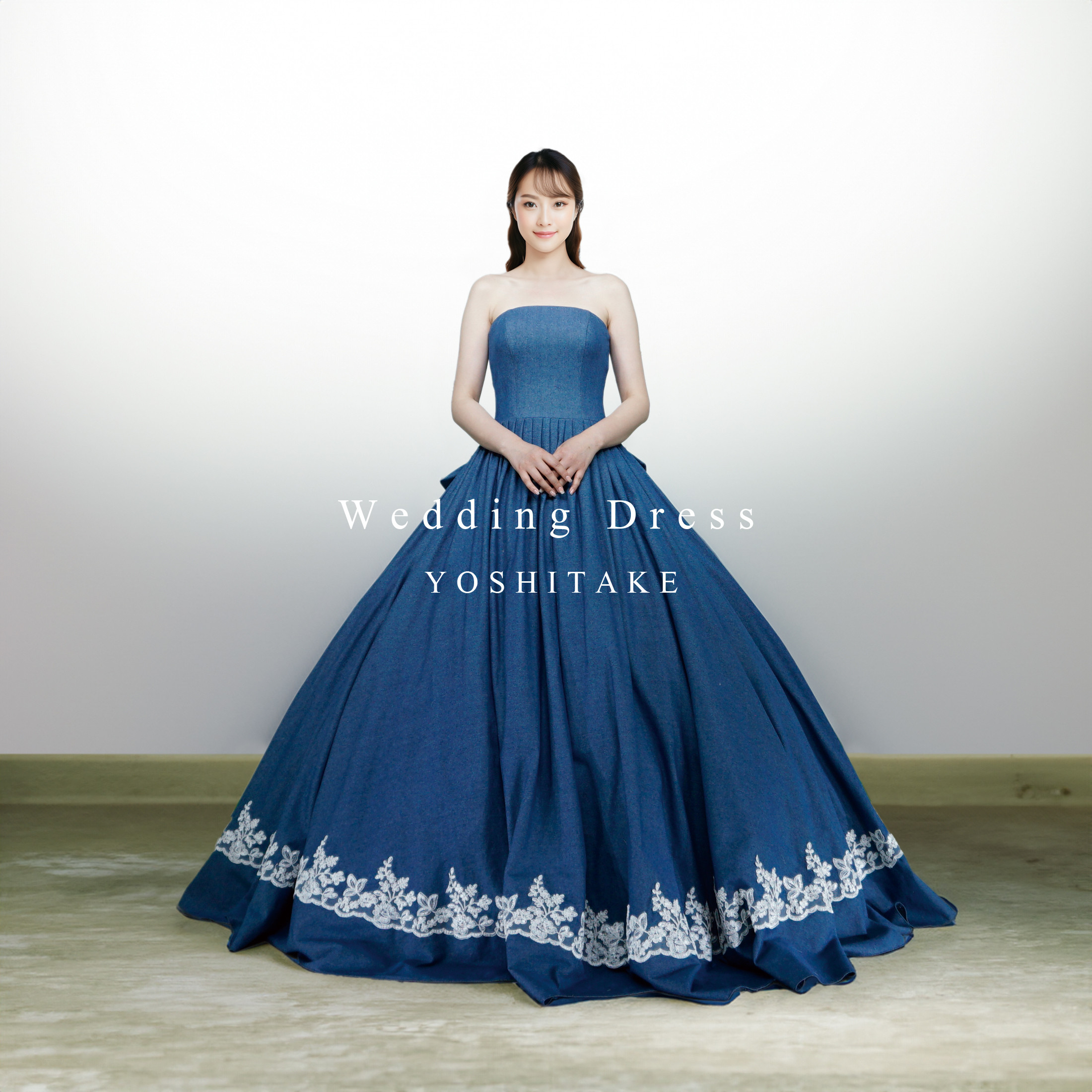【オーダー制作】ウエディングドレス.ブルーデニム.カラードレス.レース.Aライン.Y1665-2