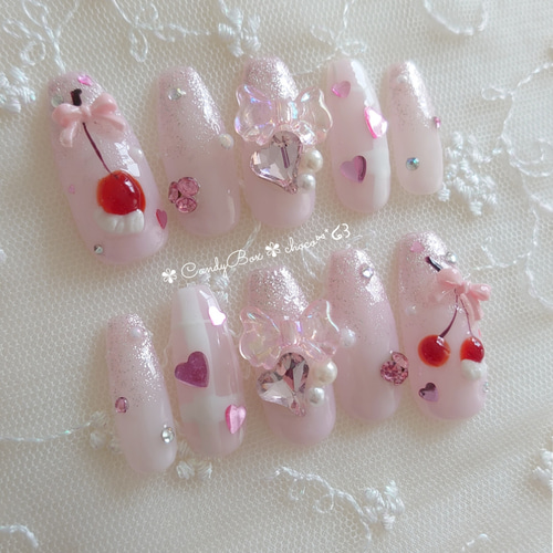 ちゅるんピンク チェック柄 ぷっくりキラキラさくらんぼ ホイップ