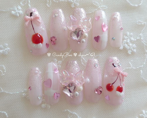 ちゅるんピンク チェック柄 ぷっくりキラキラさくらんぼ ホイップ