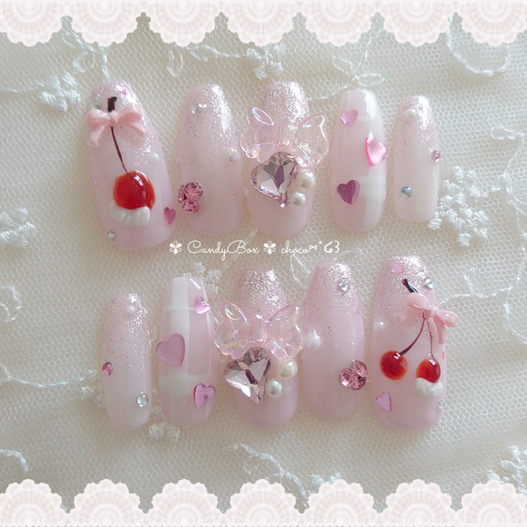 ちゅるんピンク チェック柄 ぷっくりキラキラさくらんぼ ホイップ