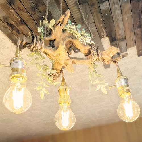 限定1台！ 根流木のペンダントライト3灯 RUNE LED電球付属 ｜天井照明