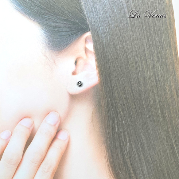 ✴︎つけっぱなしOK✴︎ ブラックトルマリンクォーツ ベゼルピアス 一粒 4mm 316 4月 10月誕生石 両耳用 16枚目の画像