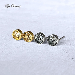 ✴︎つけっぱなしOK✴︎ ブラックトルマリンクォーツ ベゼルピアス 一粒 4mm 316 4月 10月誕生石 両耳用 3枚目の画像