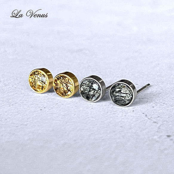 ✴︎つけっぱなしOK✴︎ ブラックトルマリンクォーツ ベゼルピアス 一粒 4mm 316 4月 10月誕生石 両耳用 3枚目の画像