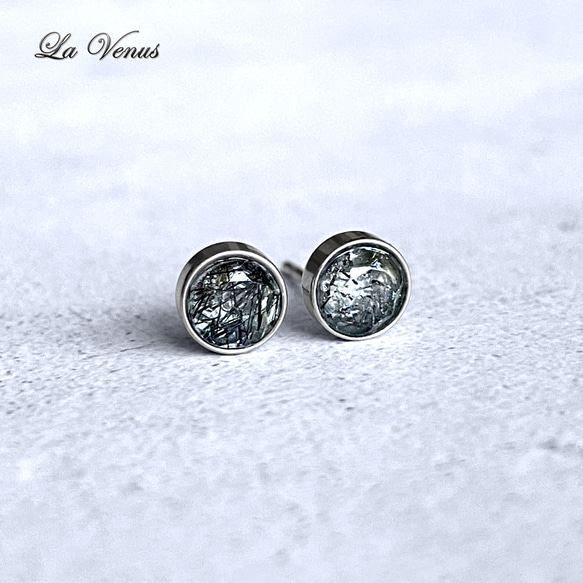 ✴︎つけっぱなしOK✴︎ ブラックトルマリンクォーツ ベゼルピアス 一粒 4mm 316 4月 10月誕生石 両耳用 5枚目の画像