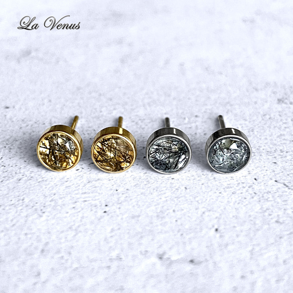 ✴︎つけっぱなしOK✴︎ ブラックトルマリンクォーツ ベゼルピアス 一粒 4mm 316 4月 10月誕生石 両耳用 2枚目の画像