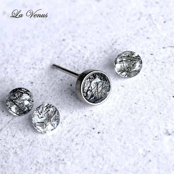 ✴︎つけっぱなしOK✴︎ ブラックトルマリンクォーツ ベゼルピアス 一粒 4mm 316 4月 10月誕生石 両耳用 7枚目の画像