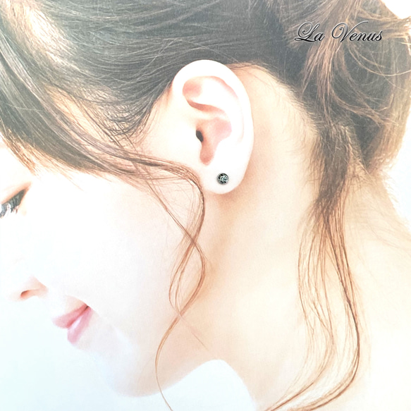 ✴︎つけっぱなしOK✴︎ ブラックトルマリンクォーツ ベゼルピアス 一粒 4mm 316 4月 10月誕生石 両耳用 13枚目の画像