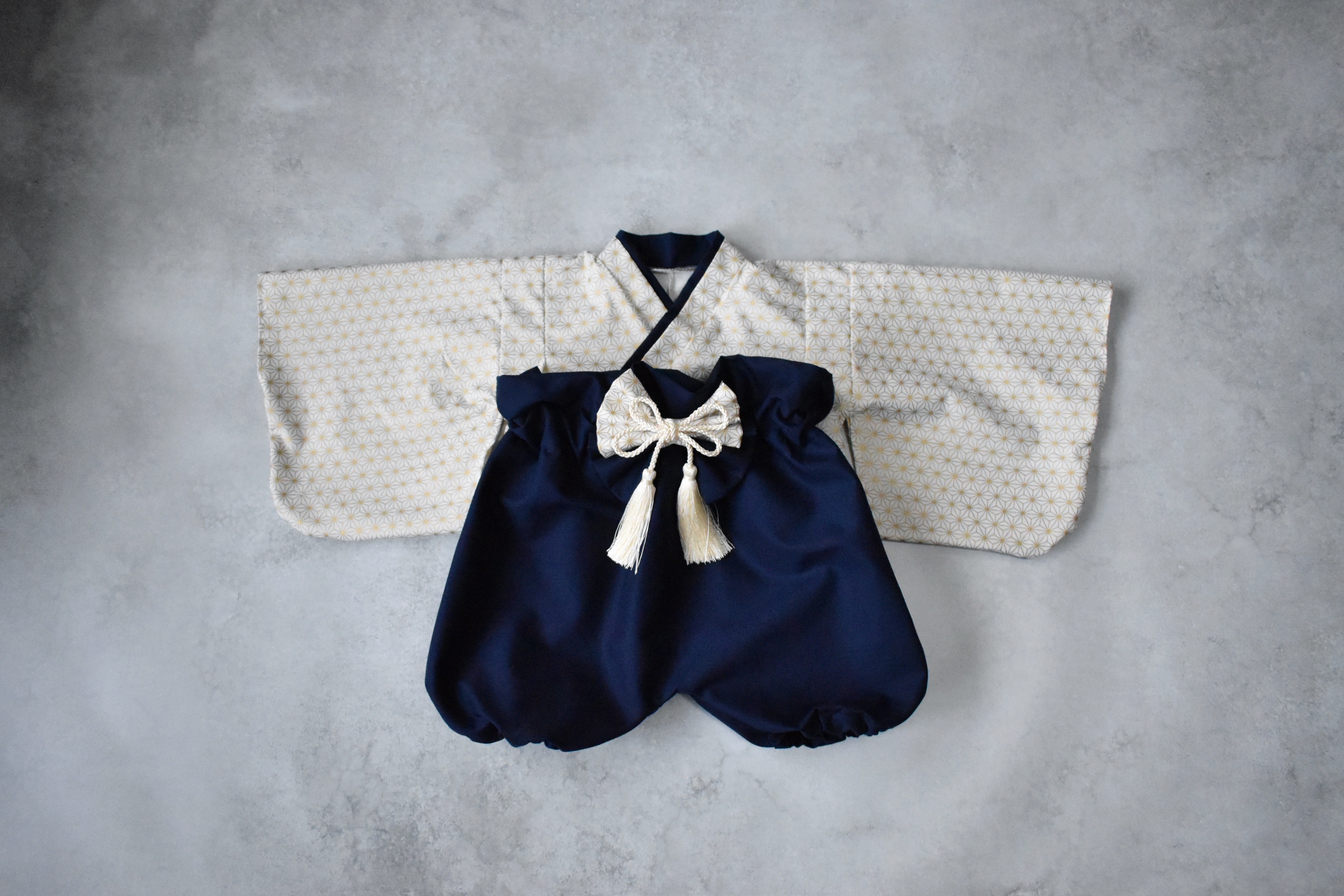 （大人気）ベビー袴　麻の葉　濃紺　お食い初め　　百日祝い　お宮参り　ハーフバースデー　七五三　初節句　ベビー