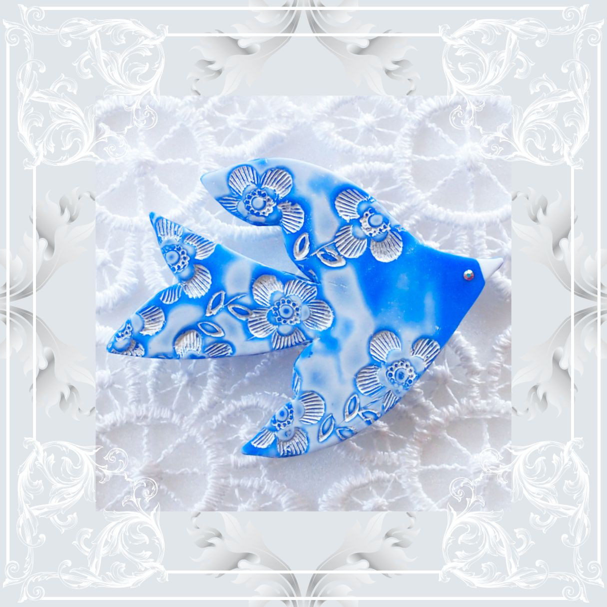 霧の花野 鳥ブローチ＊ﾛｲﾔﾙﾌﾞﾙｰｽｶｲ＊