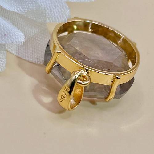 レア！ パープルリビアングラス 両面 六芒星カット シルバー925（18K