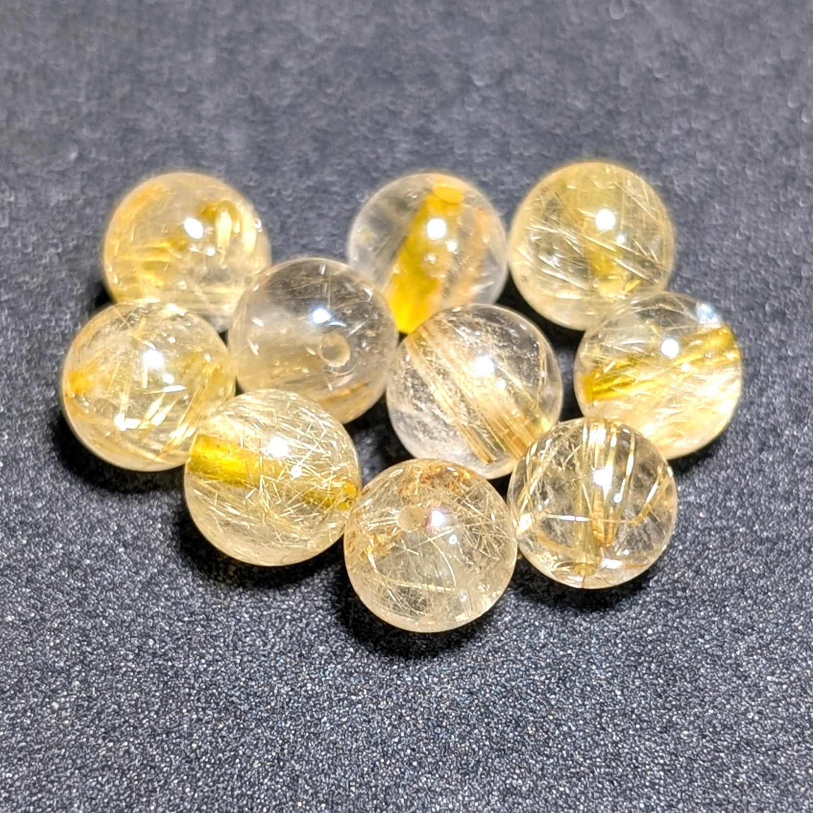 ゴールド タイチンルチルクォーツ 7mm 1粒売り 金針水晶 エナジーストーン 金銭運 お守り ギフト ハンドメイド