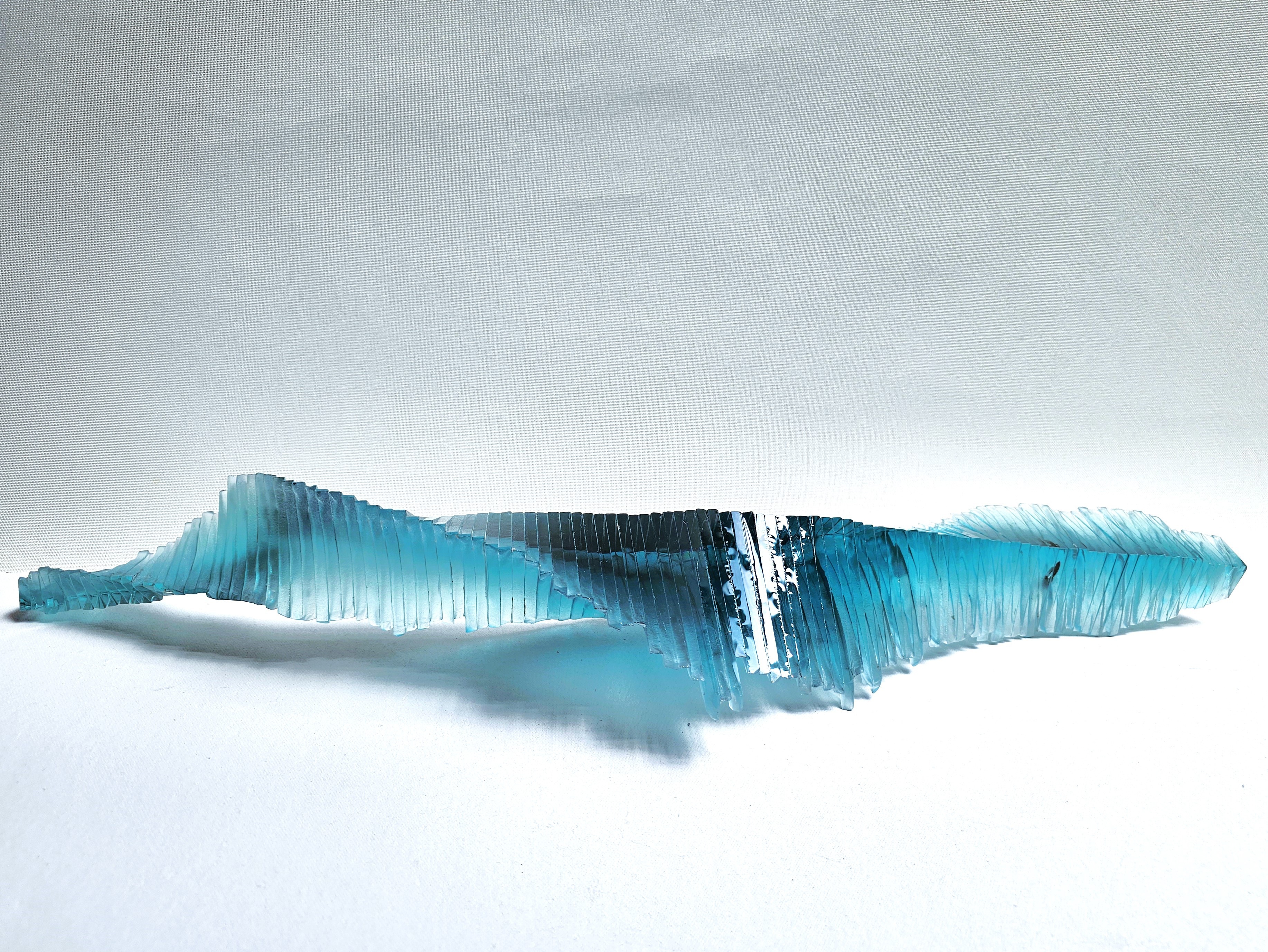 ガラス　積層オブジェ　せせらぎ青