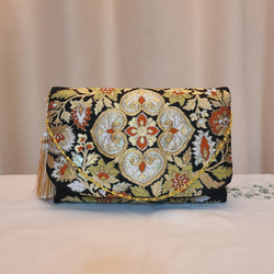 花菱に唐草模様、シルク着物帯の2waysクラッチバッグ クラッチバッグ