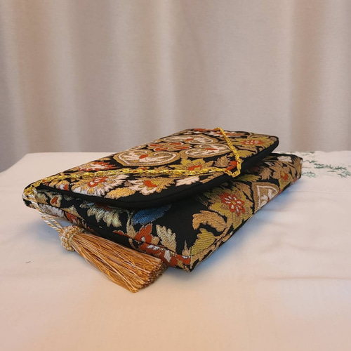 花菱に唐草模様、シルク着物帯の2waysクラッチバッグ クラッチバッグ