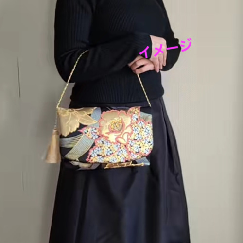 花菱に唐草模様、シルク着物帯の2waysクラッチバッグ クラッチバッグ