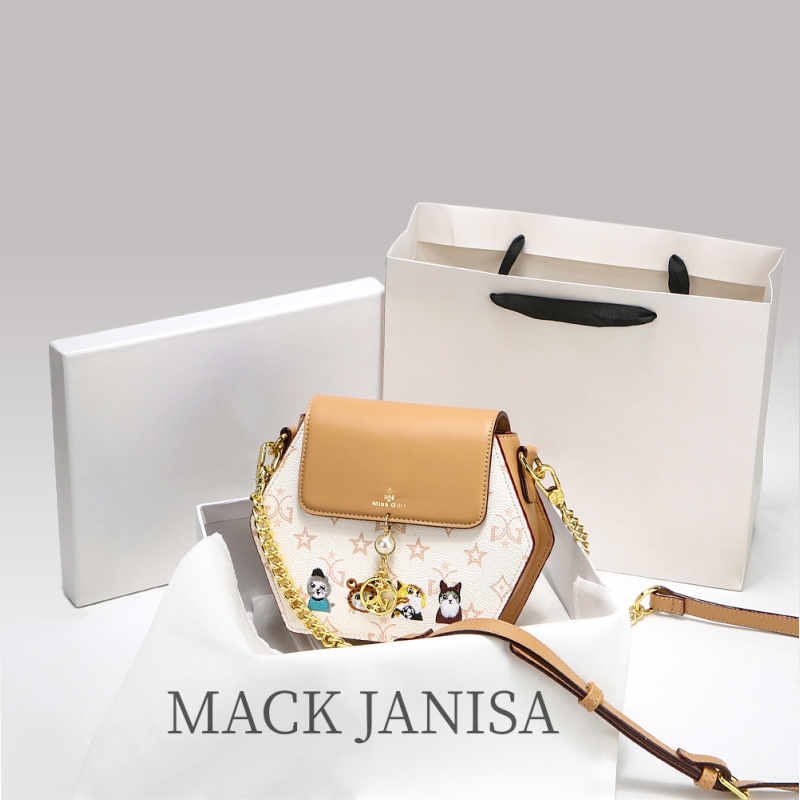 MACK JANISA本革小衆設計感漫画可憐円餅包包女2025新モデル斜め掛け女包