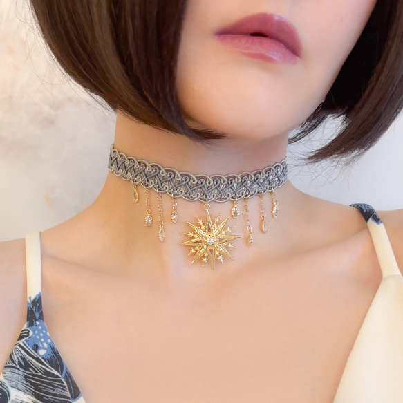 降り注ぐ星屑と彗星と共に：キュービックジルコニアとグレーブレードのチョーカー　　SV674 11枚目の画像