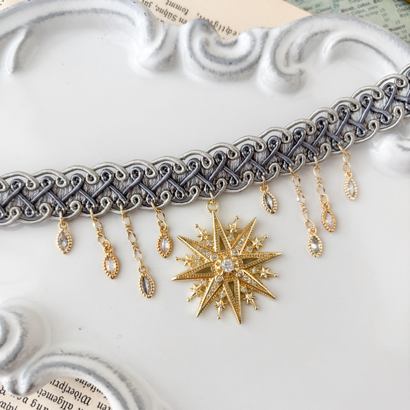 降り注ぐ星屑と彗星と共に：キュービックジルコニアとグレーブレードのチョーカー　　SV674 9枚目の画像