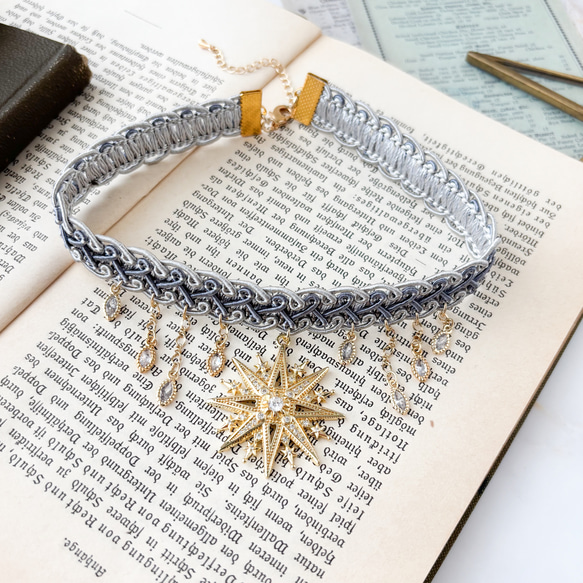 降り注ぐ星屑と彗星と共に：キュービックジルコニアとグレーブレードのチョーカー　　SV674 10枚目の画像