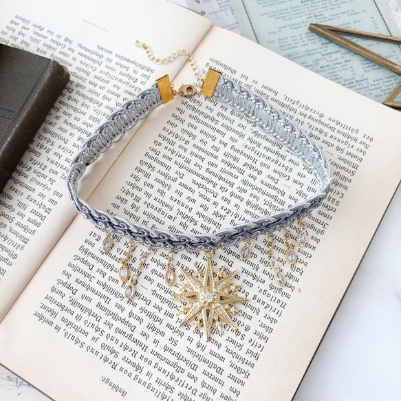 降り注ぐ星屑と彗星と共に：キュービックジルコニアとグレーブレードのチョーカー　　SV674 4枚目の画像