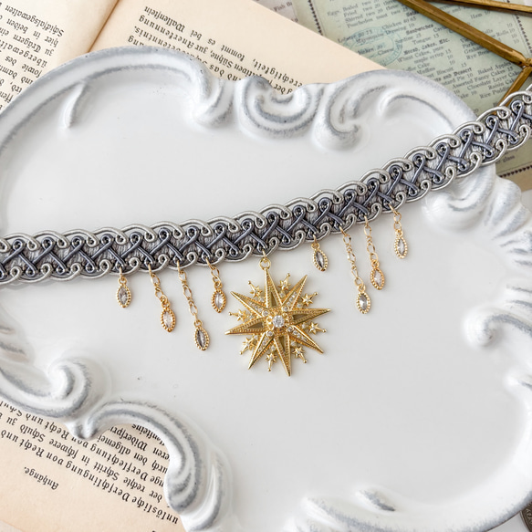 降り注ぐ星屑と彗星と共に：キュービックジルコニアとグレーブレードのチョーカー　　SV674 8枚目の画像