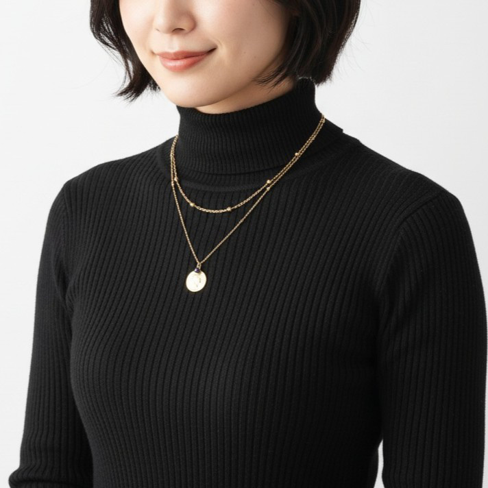 レイヤード＊オールシーズン使えるコインチャームのネックレスとステーションチェーン＊サージカルステンレス316